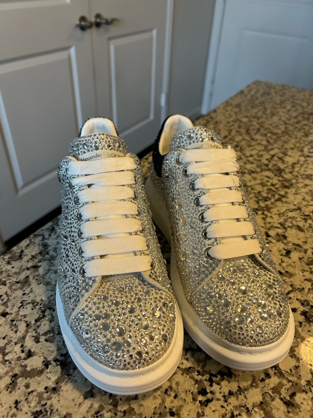 Crystal-Embellished Sneakers - Silver